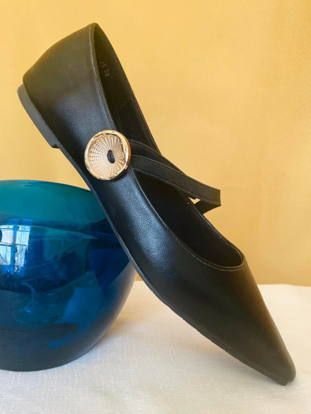 Black Mary Jane Flats – Pointed Toe w/ Statement Button Detail 7.5 - 7 1/2